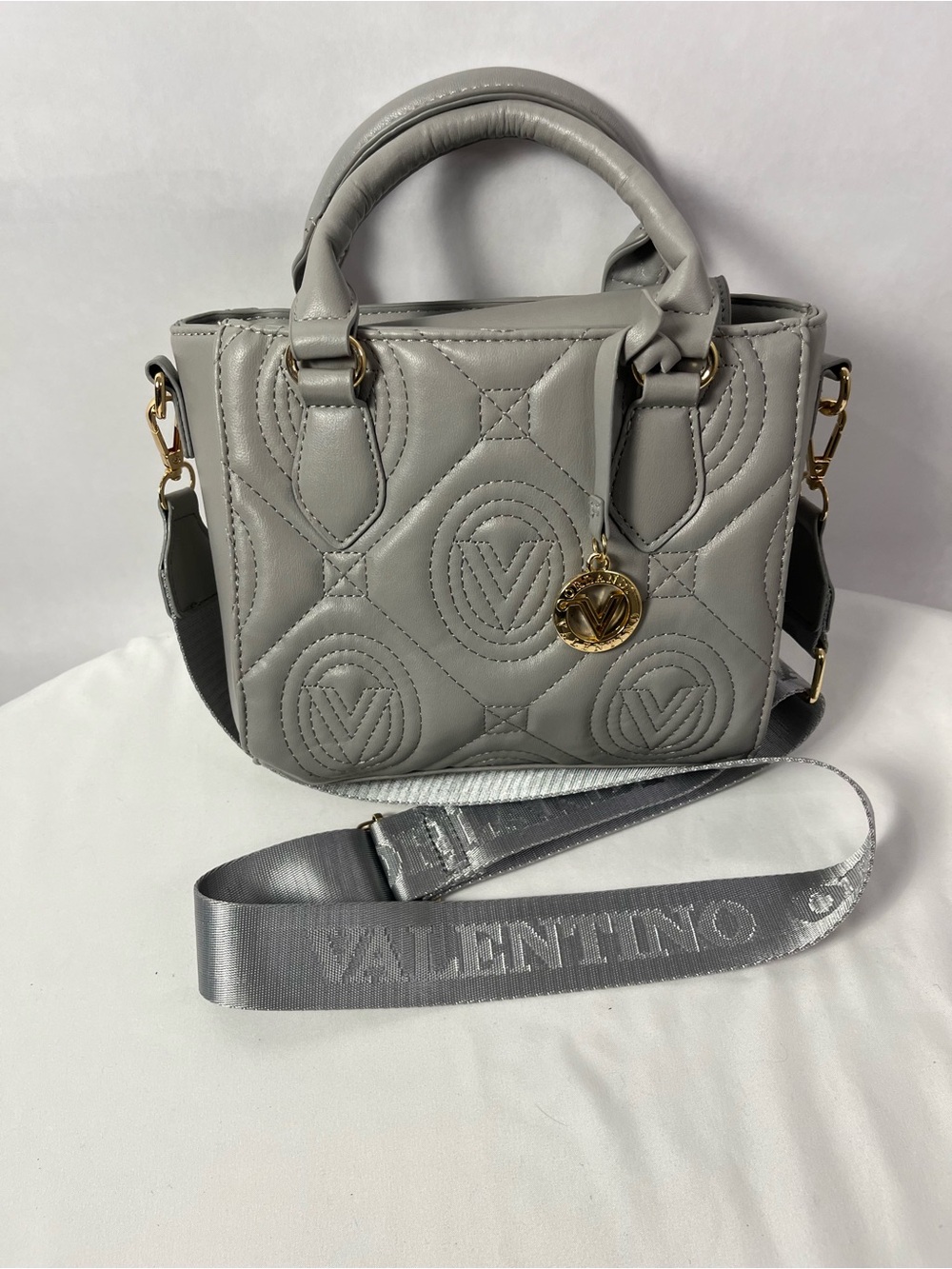 Valentino Orlandi Gray Quilted Leather Top-Handle Crossbody Bag